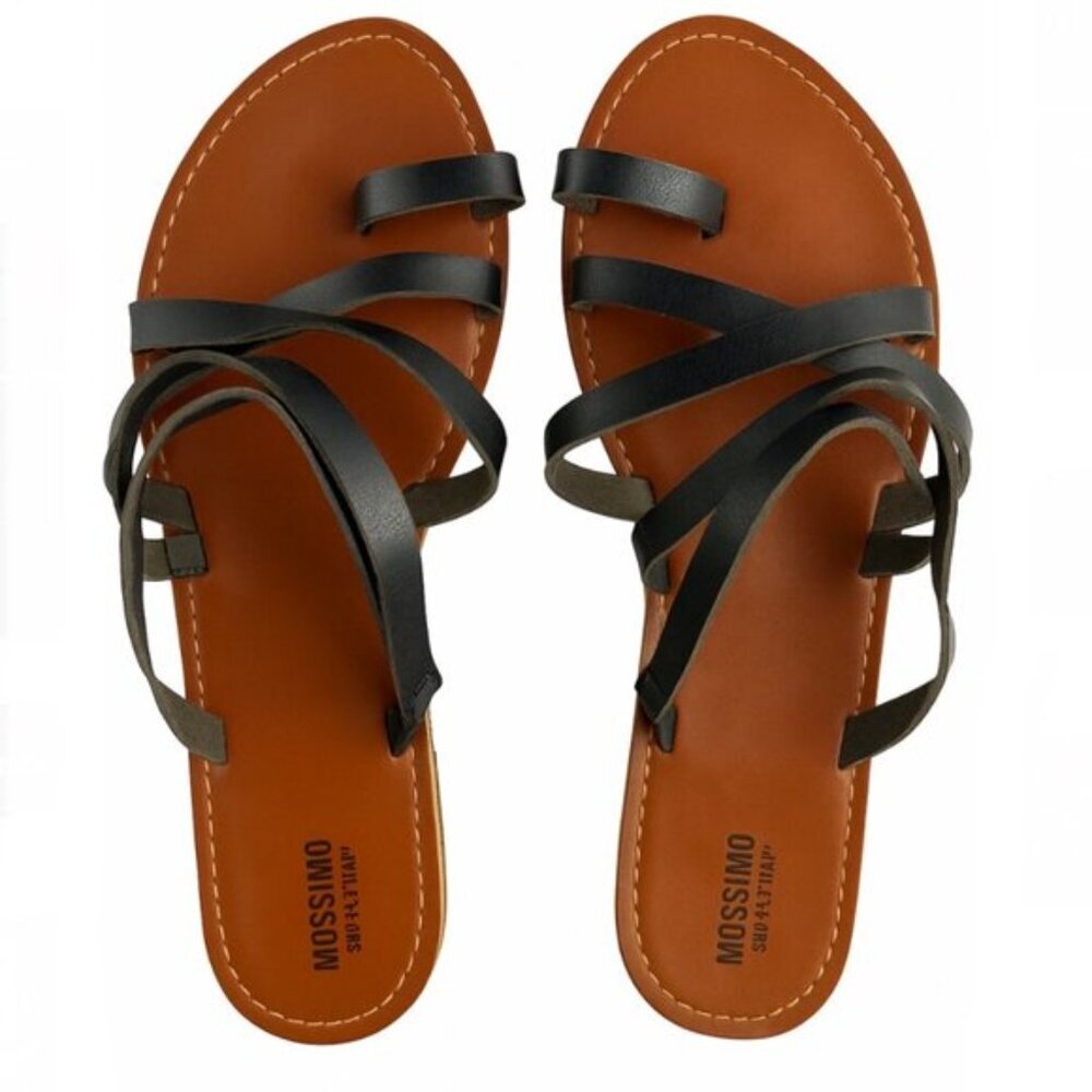 Mossimo Supply Co.  Women’s Brown Black Strappy Flat Sandals Size 7 1/2